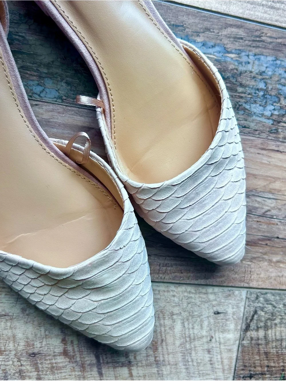 Express Blush Pink Snakeskin D’Orsay Ankle Strap Pointed Flats Size 7